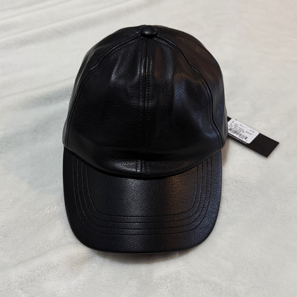 Black Faux Leather Baseball Cap
